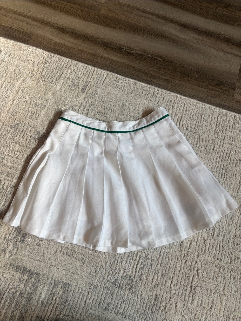 Forever 21 White Pleated Skater Skirt with Green Waist Trim